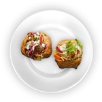 Jacket Potato With Ham, Bacon, Red Onion 